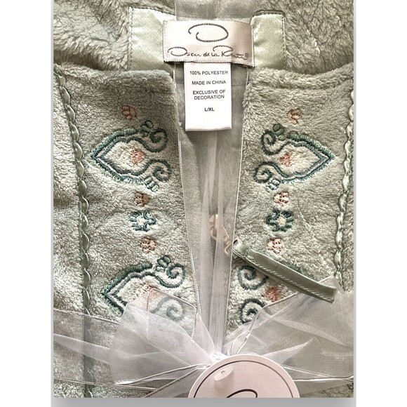 Oscar de la renta Zip Front Diamond Robe Women’s L/XL Sage NWT Embroidered - Picture 4 of 5